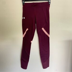 Under Armour Coldgear Womens Sz Small Compression High Rise Leggings Red Maroon